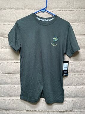 Tony Hawk Olive Green Short Sleeve Tee with Small Flower Graphic